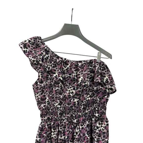 Y2K Lipstick One Shoulder Ruffle Leopard Print Mini Dress Smocked Waist Womens S - Picture 2 of 6